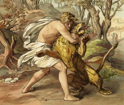 Samson Killing a Young Lion by English School