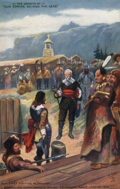 Samuel de Champlain surrendering Quebec to Admiral Kirke, 20 July 1629 by English School