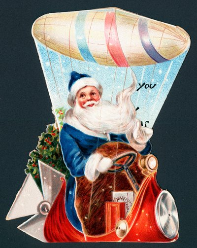 Santa Claus Driving Airship, Christmas Card by English School