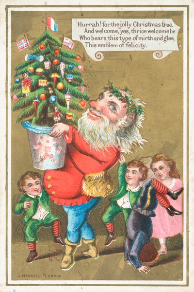 Santa carrying Christmas Tree by English School