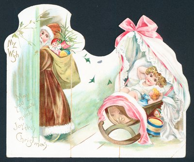 Santa visiting infant in crib by English School