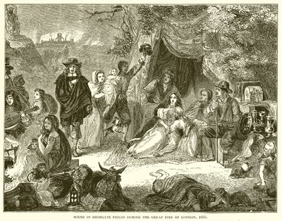 Scene in Highgate Fields during the Great Fire of London, 1666 by English School