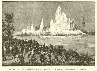Scene of the Blowing up of the Flood Rock, New York Harbour by English School