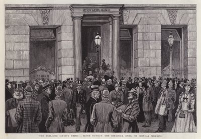Scene outside the Birkbeck Bank, London, during the building society crisis of 1892 by English School