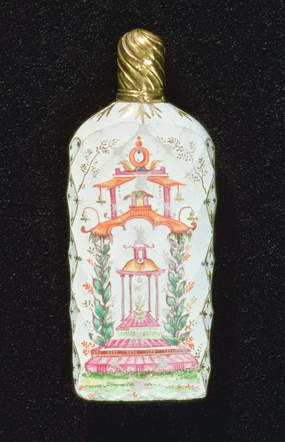 Scent bottle decorated with a pagoda by English School
