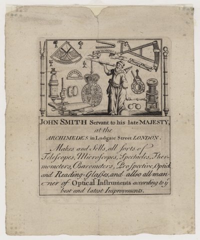 John Smith Scientific Instrument Maker, trade card by English School