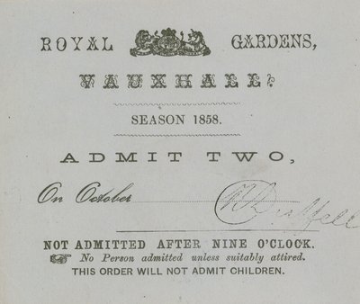 Season ticket, Vauxhall Gardens, London by English School
