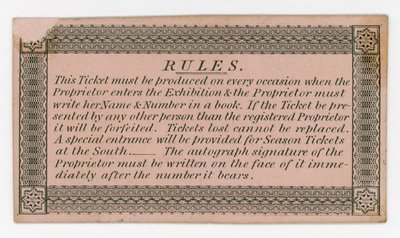 Season Ticket for Admission to the Great Exhibition of 1851, Reverse, Showing Rules by English School