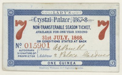 Season ticket for the Crystal Palace, London, 1867-1868 by English School