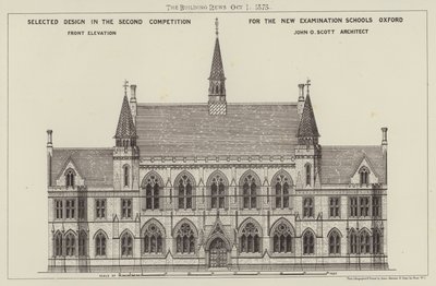 Selected Design in the Second Competition for the New Examination Schools Oxford, Front Elevation by English School