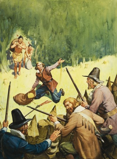 Settlers and American Indians by English School