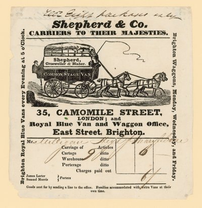 Shepherd & Co Bill. Brighton to London by English School