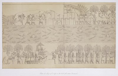 Siege of a city on the bank of a river (plate 42) from Nineveh and its Remains by Austen Henry Layard published 1849 by English School