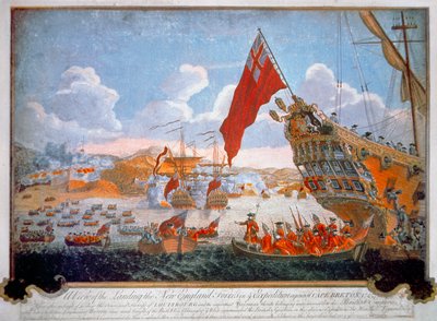 Siege of the French Fortress of Louisbourg in 1745 by British Vessels and New England Colonials by English School
