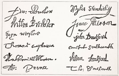 Signatures of the Pilgrim Fathers, illustration from Hutchinson