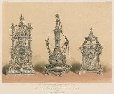Silver Chased Clocks and Ewer by Barbedienne, Paris by English School