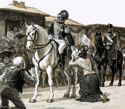 Simon Bolivar rides through the streets of Caracas in triumph by English School