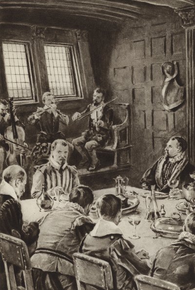 Sir Francis Drake, Dining on The Golden Hind to the Sound of Violins by English School