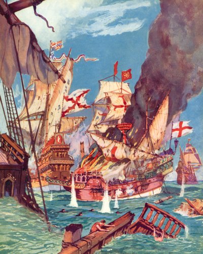 Sir Richard Grenville, Battle of Flores by English School