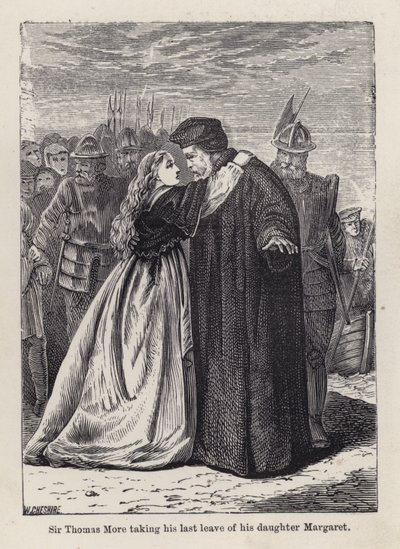 Sir Thomas More taking his last leave of his daughter Margaret Roper (engraving) by English School
