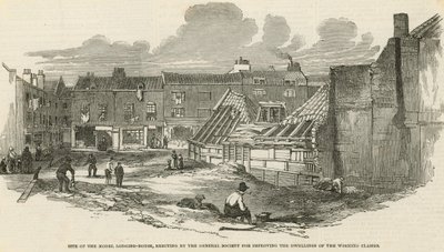 Site of the model lodging house, erected by the General Society for Improving the dwellings of the working classes by English School