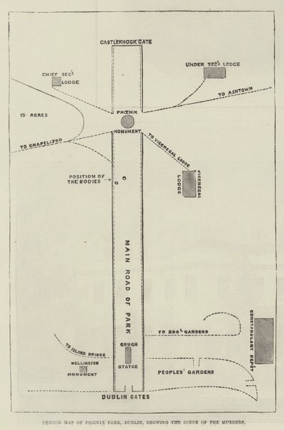 Sketch Map of Phoenix Park, Dublin, Showing the Scene of the Murders by English School