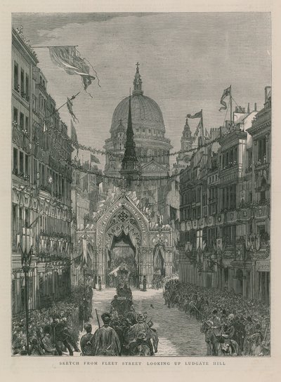 Sketch from Fleet Street looking up Ludgate Hill by English School