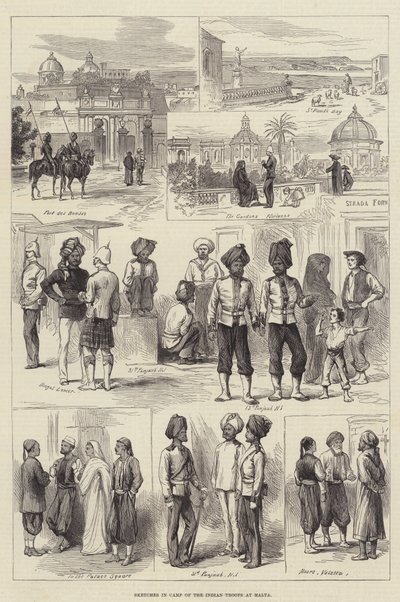 Sketches in Camp of the Indian Troops at Malta by English School