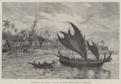Sketches in New Guinea, a Lakatoi, or Native Trading-Vessel, of Kerepunu by English School