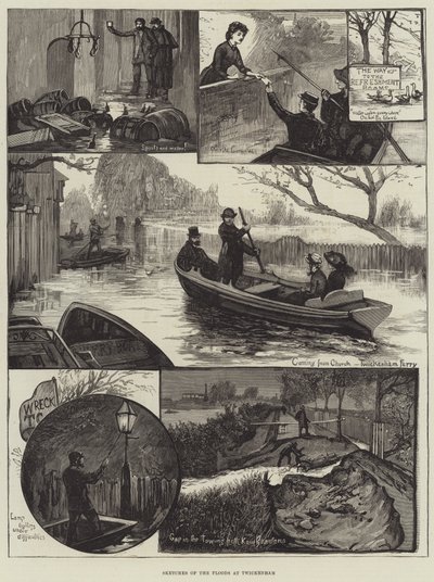 Sketches of the Floods at Twickenham by English School