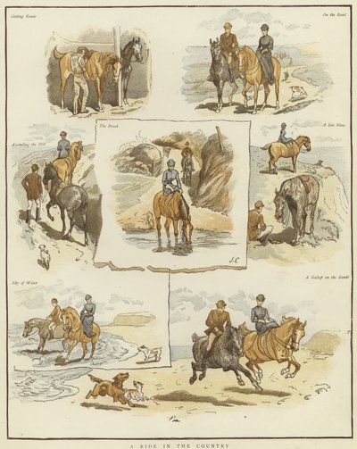 Sketches on horseback by English School