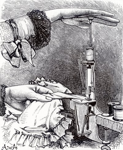 Small Lockstitch Sewing Machine, Eight Inches Long, Weighing 8 Ounces, from Cassells Family Magazine, published 1886 by English School