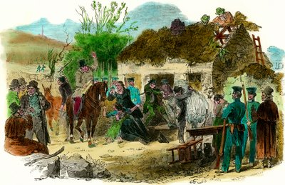 Social Conditions in Ireland in 1848: Expulsion of Peasants (illustration) by English School