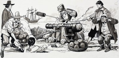 Soldiers Firing a Cannon by English School
