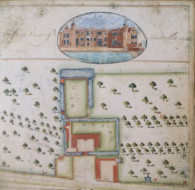 South View of Kentwell Hall, from the Survey of the Estate of Richard Moore, Esq. Kentwell Hall, Suffolk, 1777 by English School