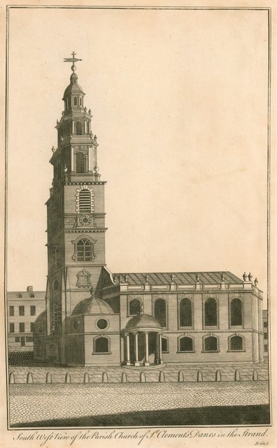 South west view of the parish church of St Clements Danes in the Strand by English School