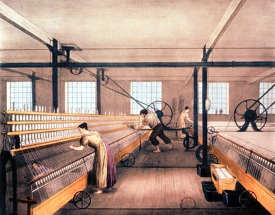 Spinning Mules in Cotton Factory, c.1935 by English School