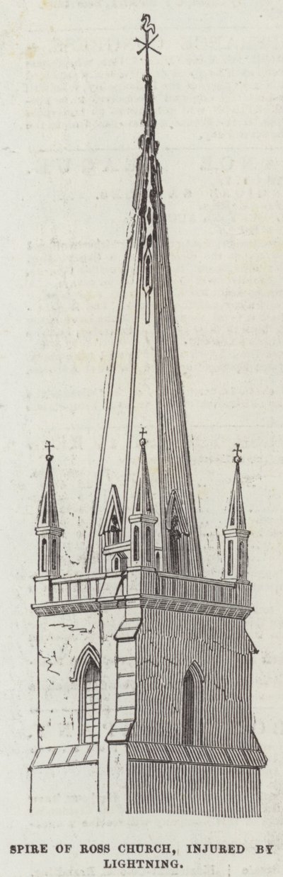 Spire of Ross Church, injured by Lightning by English School