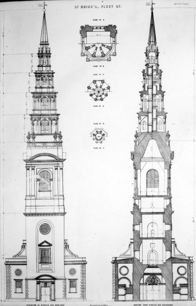 St. Brides, Fleet Street, Elevation of the West End, 19th Century by English School