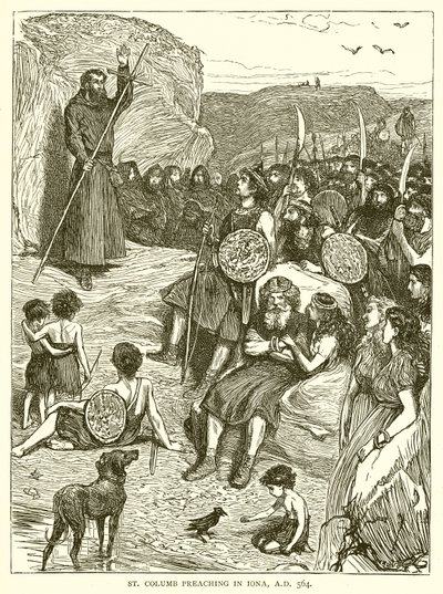 St. Columb Preaching in Iona, A.D. 564 by English School