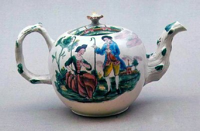 Staffordshire Salt-Glazed Teapot Decorated en Famille Rose by English School