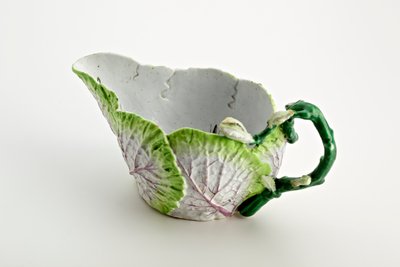 Staffordshire sauceboat formed from moulded leaves and twig handle, c.1749-60 by English School