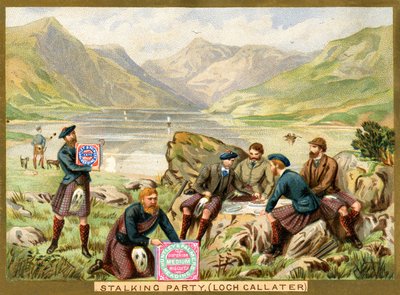 Stalking Party, Loch Callater, a promotional card for Huntley & Palmers Biscuits, c.1890 by English School