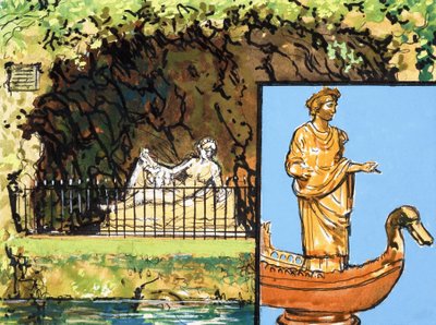 Statue by a River by English School