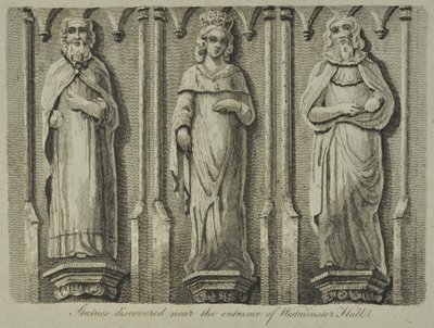 Statues discovered near the entrance of Westminster Hall, 1807 by English School