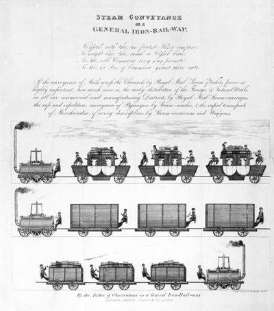 Steam Conveyance on a General Iron-Railway, 1825 (engraving) by English School