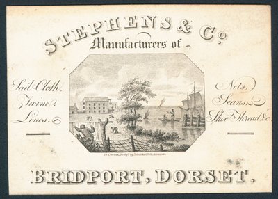 Stephens & Co, Manufacturers of Sail-Cloth, Nets, Twine, Lines and Shoe Thread, Trade Card by English School