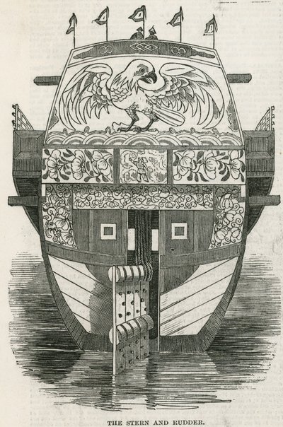 Stern and rudder of the Chinese Junk brought to London as a tourist attraction by English School