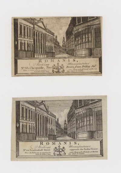 Romanis Stocking Manufacturers at Cheapside and then at Leadenhall Street, trade card by English School