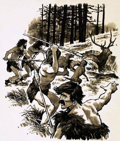 Stone-Age Hunters by English School